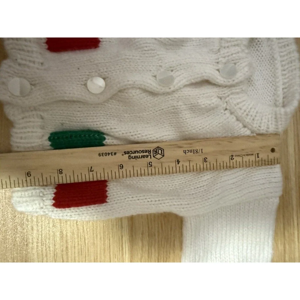 Vintage Hand Knit Baby Cardigan Sweater White Red Green Italian Christmas Small